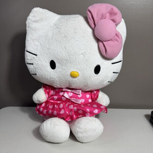 Rare Hello Kitty Sanrio Jumbo Limited Edition Pink Hearts Sanrio Plush w/ Bow